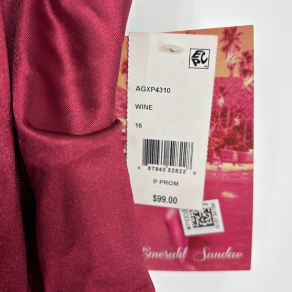 Emerald Sundae Juniors Size 16 Hi Low Long Evening Dress Wine Red Satin Slit - Picture 6 of 11